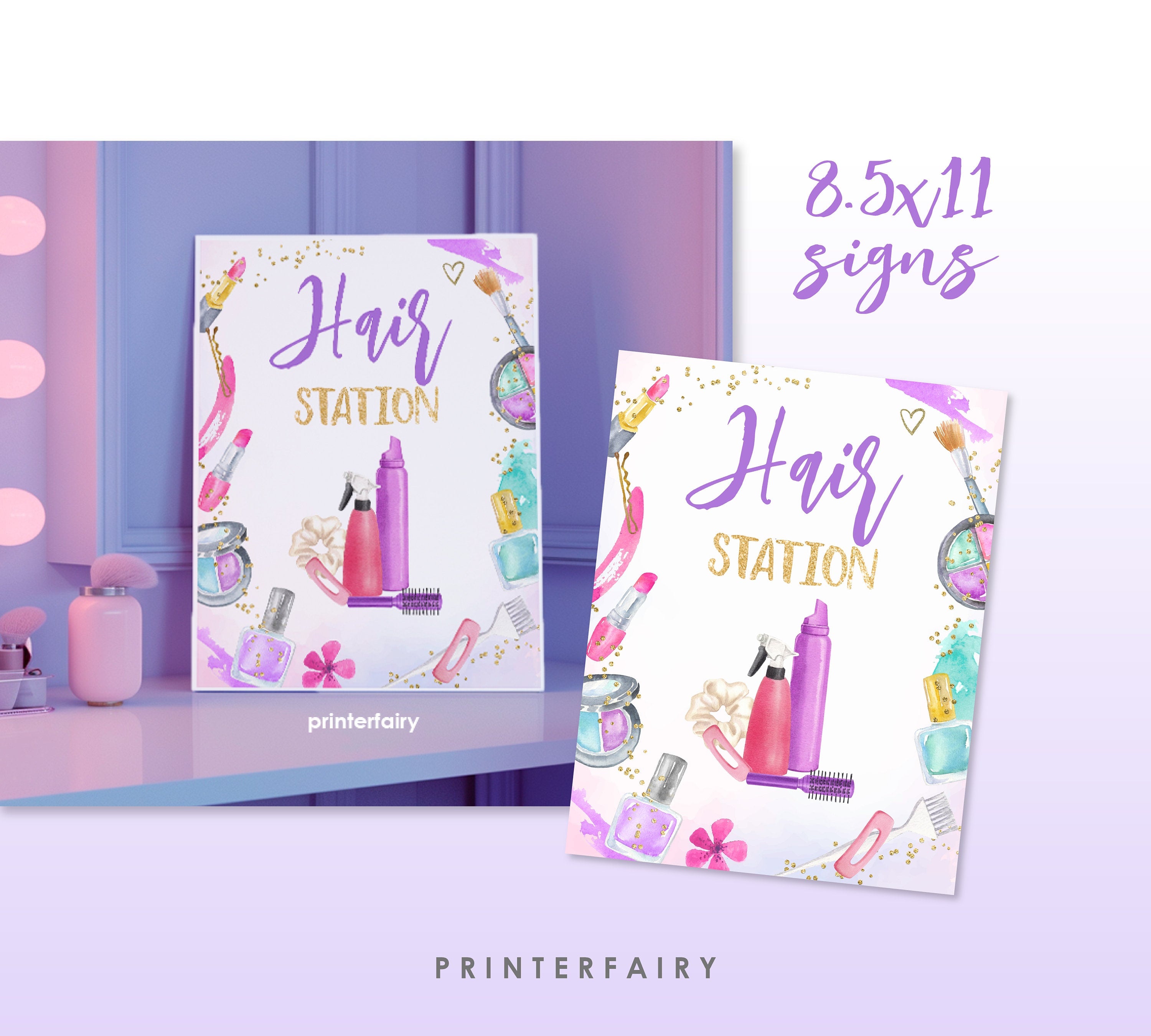 Spa Party Activities Sign Bundle, Relax, Manicure, Pedicure, Makeup, Hair Stations (Instant Download)