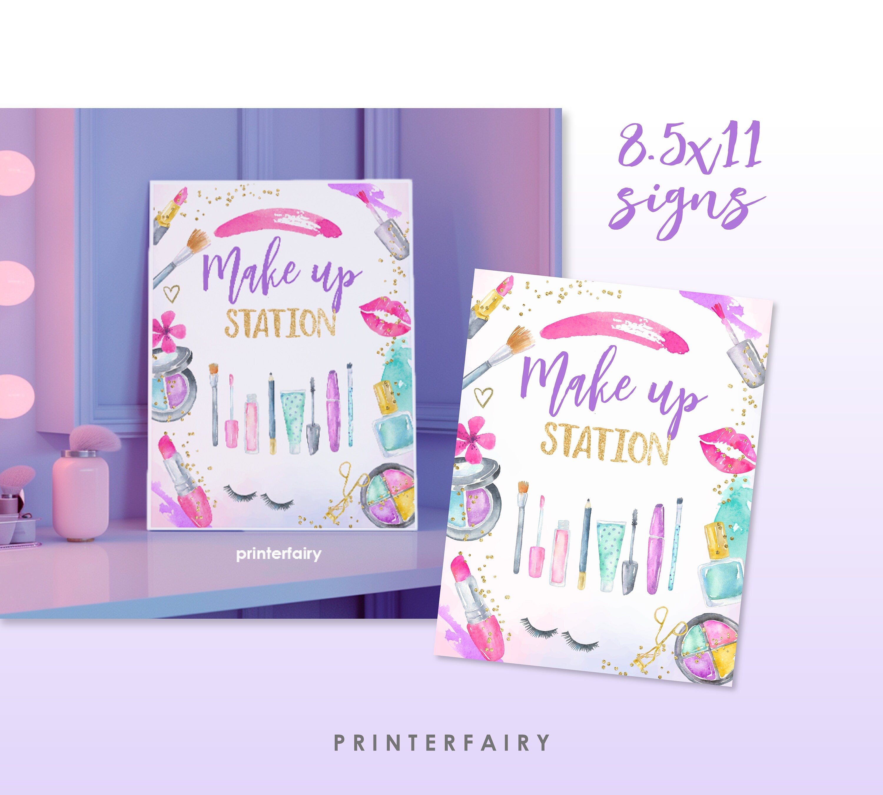 Spa Party Activities Sign Bundle, Relax, Manicure, Pedicure, Makeup, Hair Stations (Instant Download)