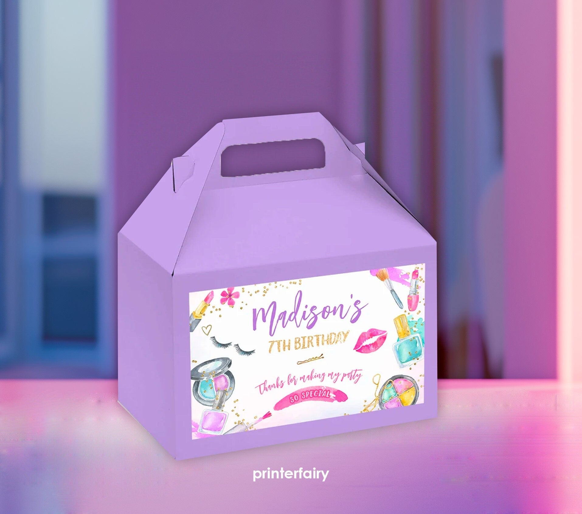 Editable Spa Party Favor Box Label, Glam Makeup Birthday Favor (Digital Download)