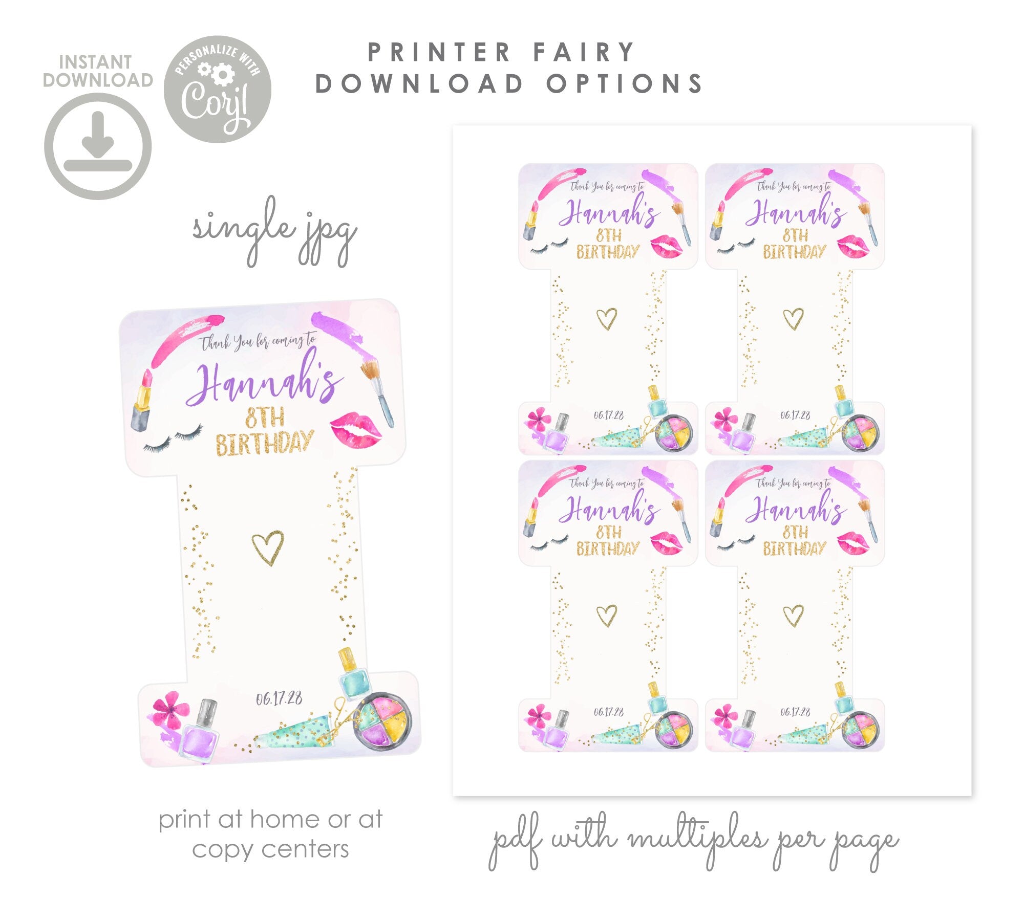 Spa Party Hair Tie Favor Label, Editable Printable