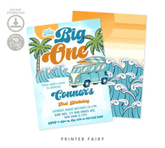 Surf 'Big One' Birthday Invitation, Retro Van, Beach Party (EDITABLE, INSTANT DOWNLOAD)