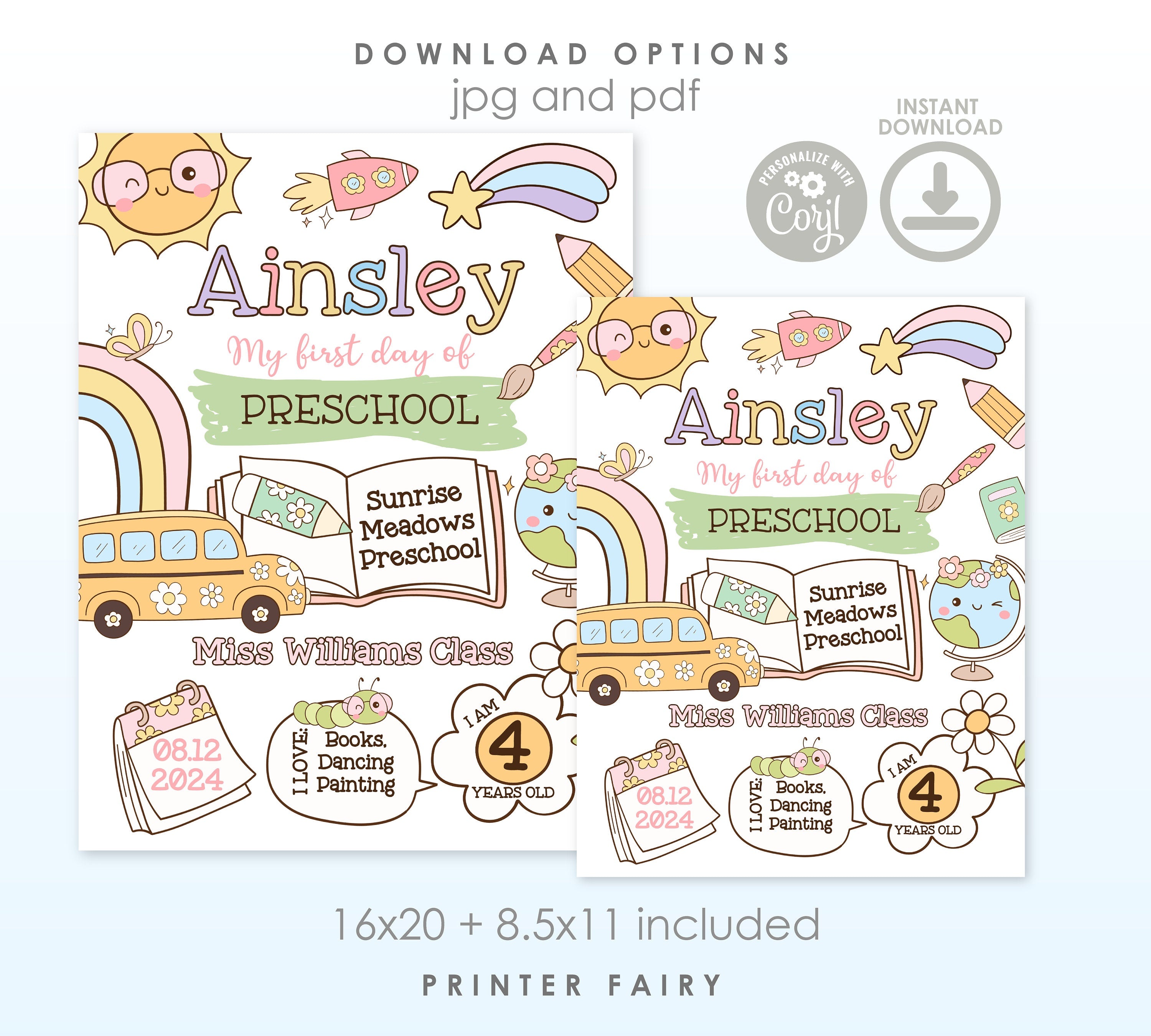 First Day of School Sign, Last Day Board, Editable Template (Instant Download)