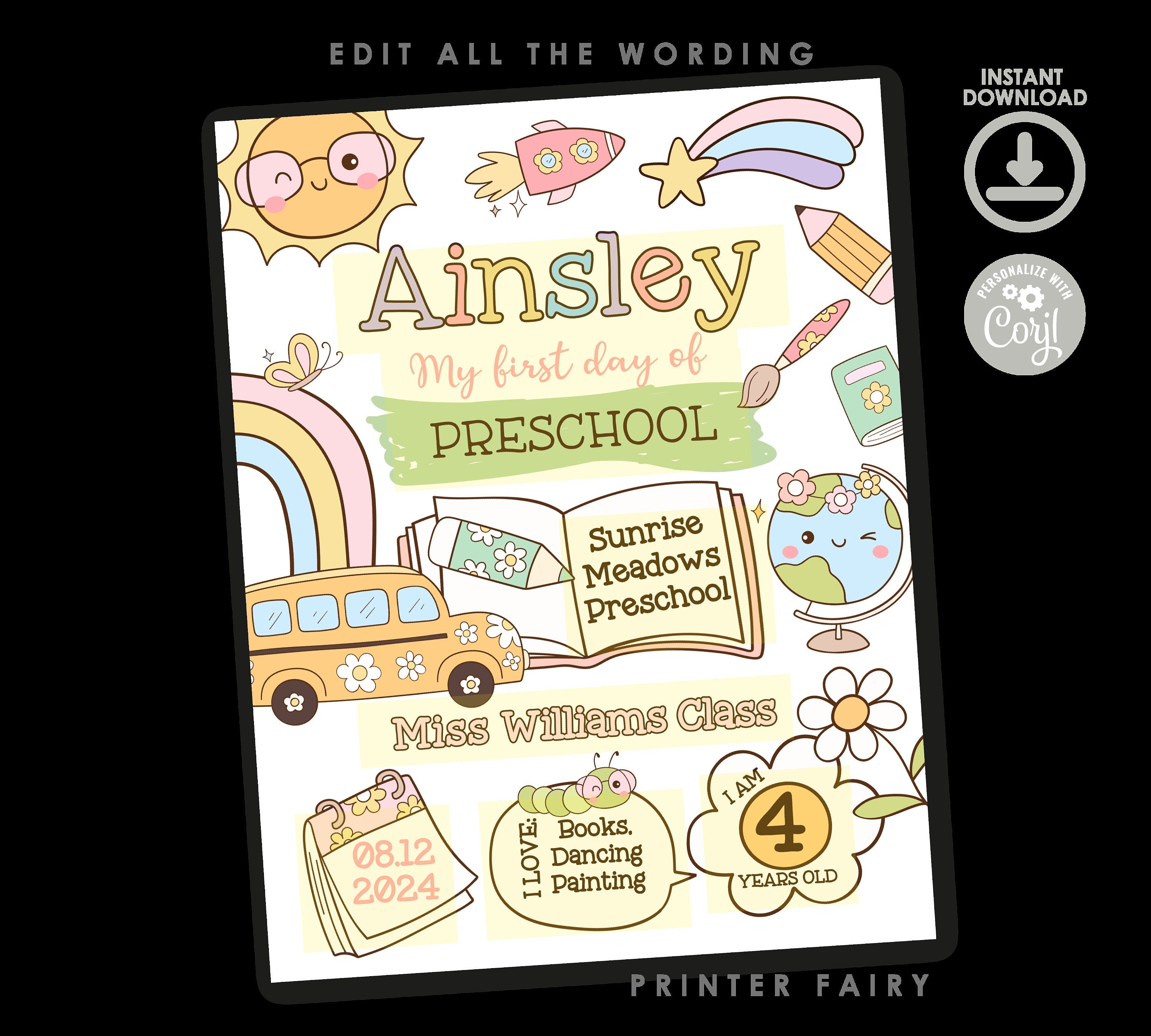First Day of School Sign, Last Day Board, Editable Template (Instant Download)