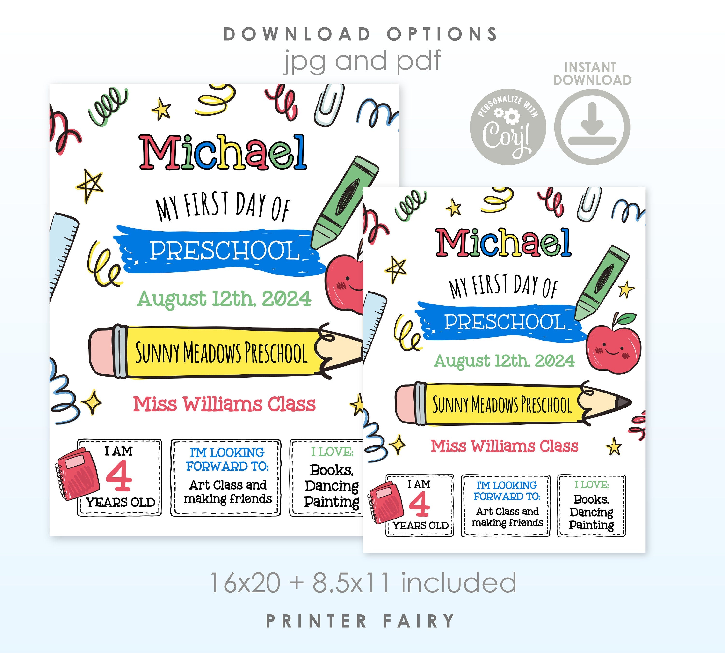 Editable First Day of School Sign, Any Grade, Last Day (Instant Download)