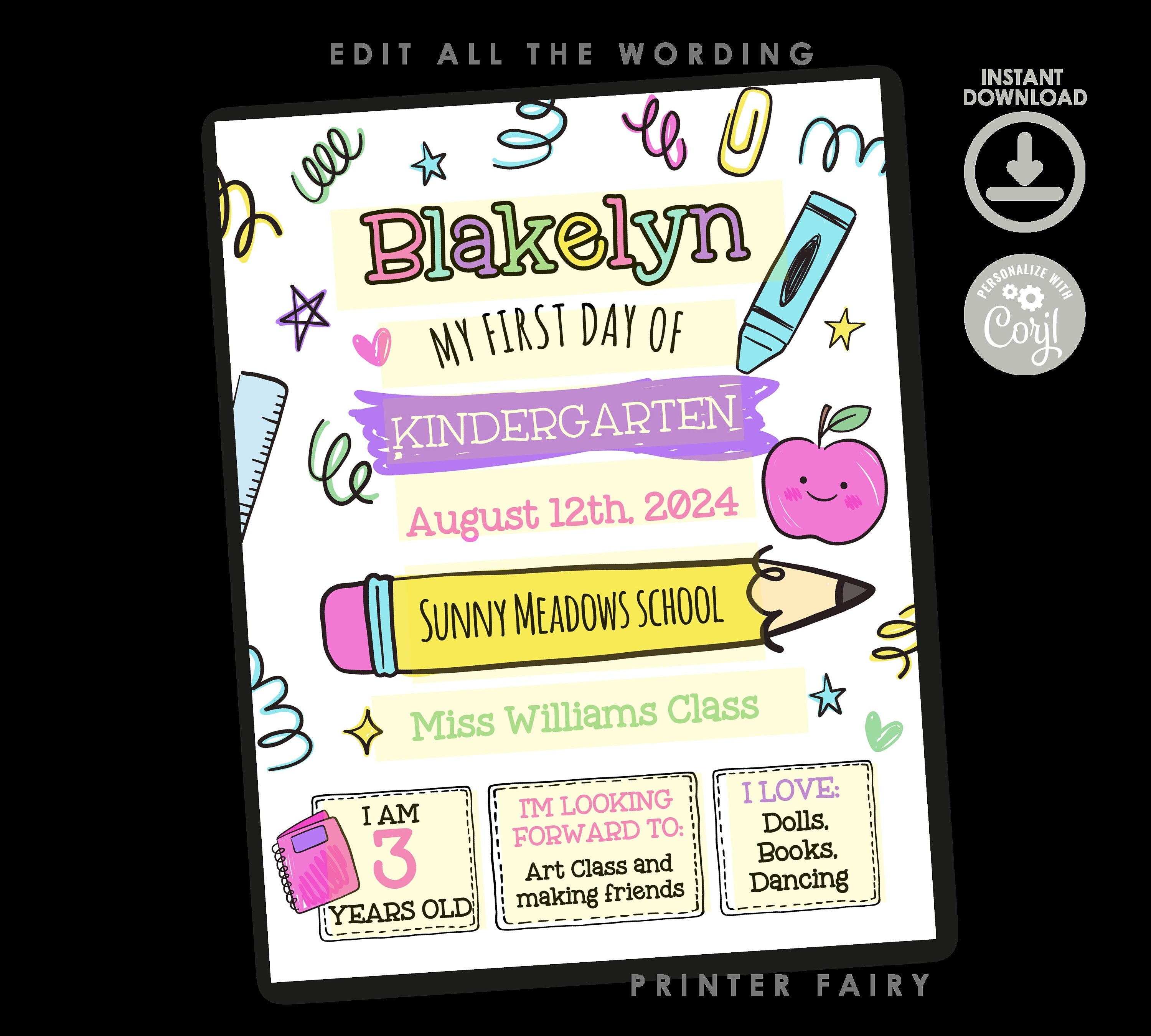 Editable First Day of School Sign, Any Grade (Digital Download)