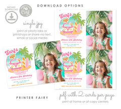 Retro Surf Birthday Party Invitation, Editable Van Surfboard Invite (Digital Download)