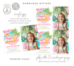 Retro Surf Birthday Party Invitation, Editable Van Surfboard Invite (Digital Download)