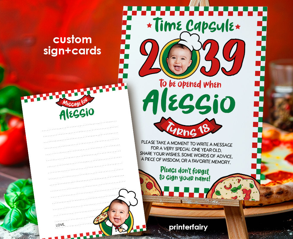 Personalized Pizza Time Capsule Sign, Italian Birthday Party (Digital Download)