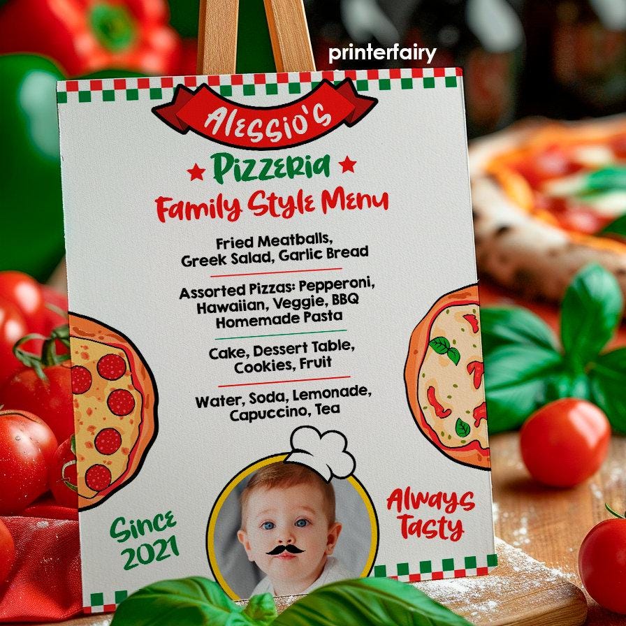 Editable Pizza Party Menu, Birthday Restaurant Sign (Instant Download)