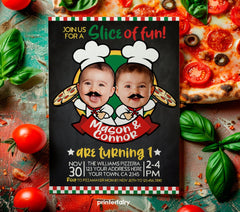 Pizza Twins Birthday Invitation with Photo (Digital)