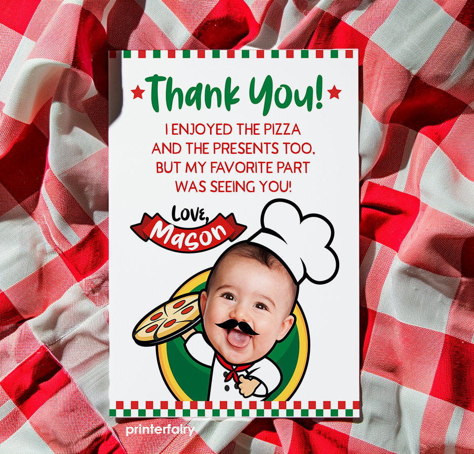 Pizza Photo Thank You Cards, Personalized Birthday (Digital Printable)
