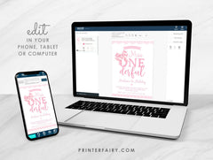 Coquette First Birthday Invitation, Pink Bow, Miss OneDerful (Editable)