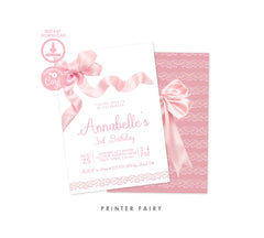 Coquette Birthday Invitation Template, Pink Bow Party Invite (Instant Download)