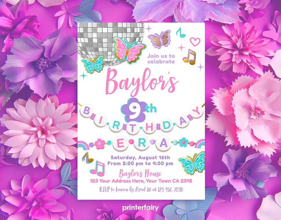 My Birthday Era Invitation Template, Music Party, Friendship Bracelet (Instant Download)