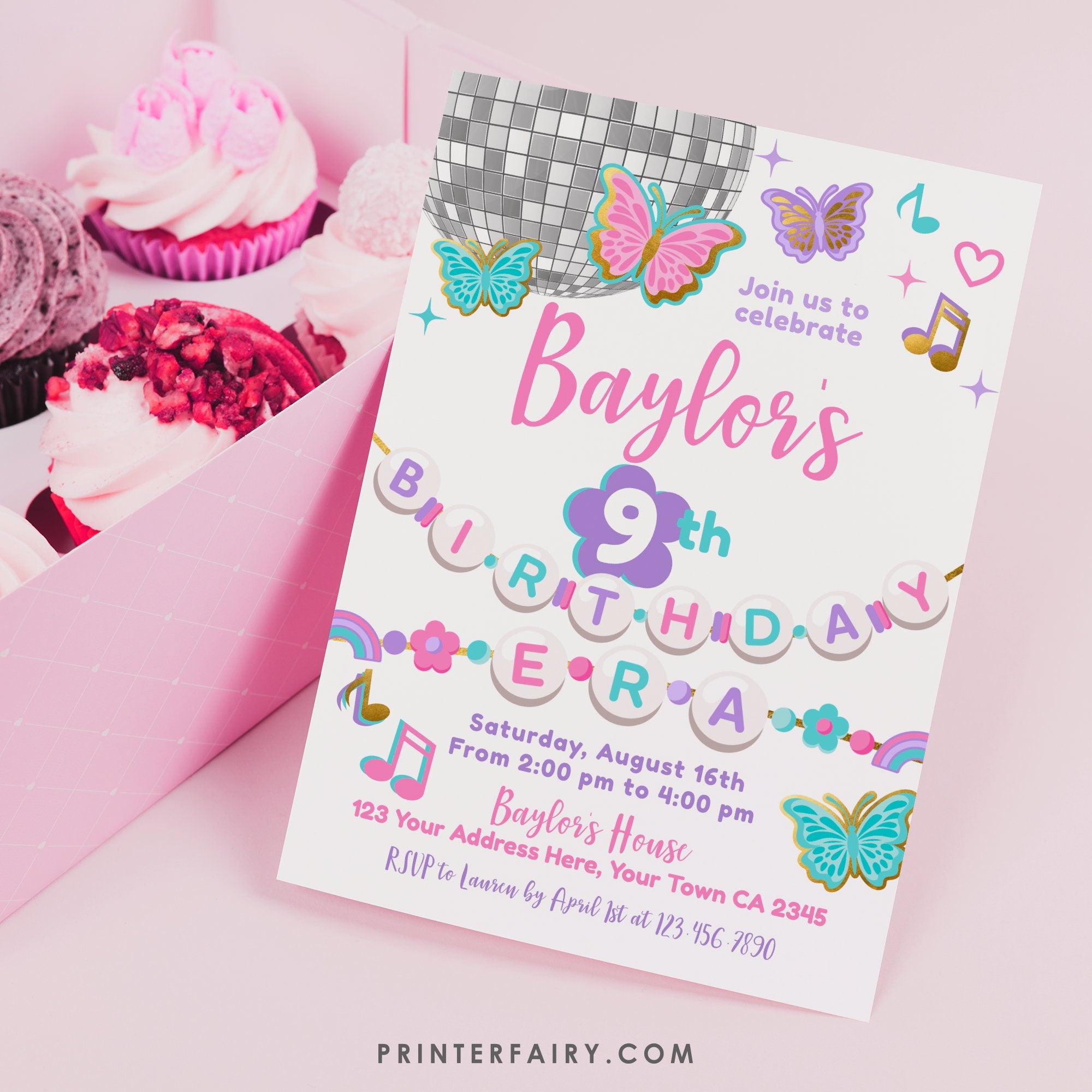My Birthday Era Invitation Template, Music Party, Friendship Bracelet (Instant Download)