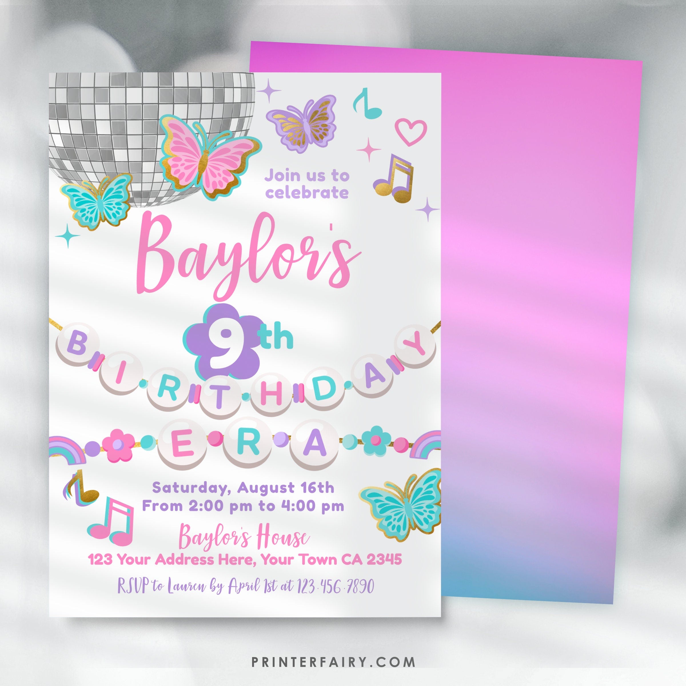 My Birthday Era Invitation Template, Music Party, Friendship Bracelet (Instant Download)