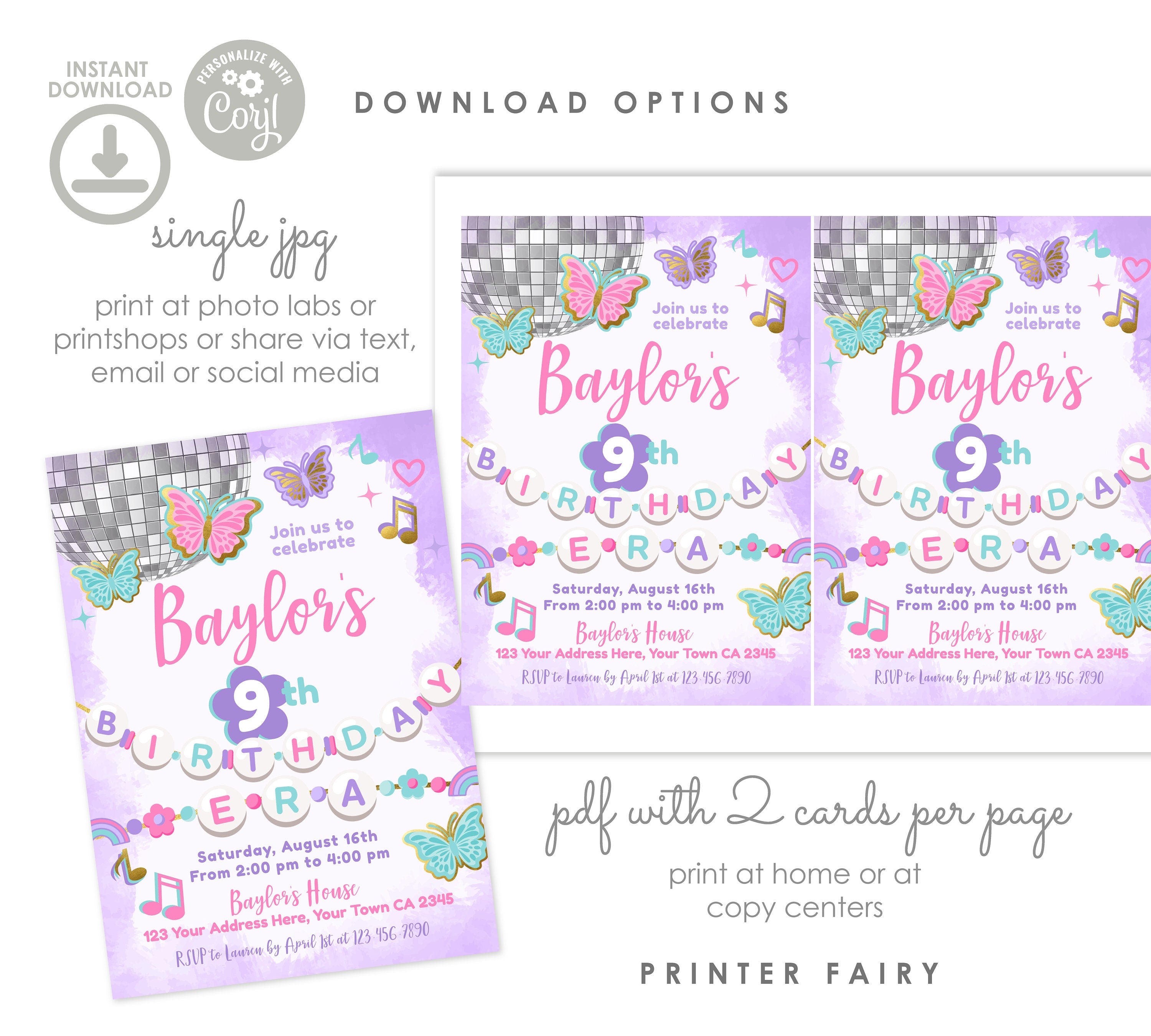 Birthday Era Invitation Template, Music Party, Friendship Bracelet Theme (INSTANT DOWNLOAD)