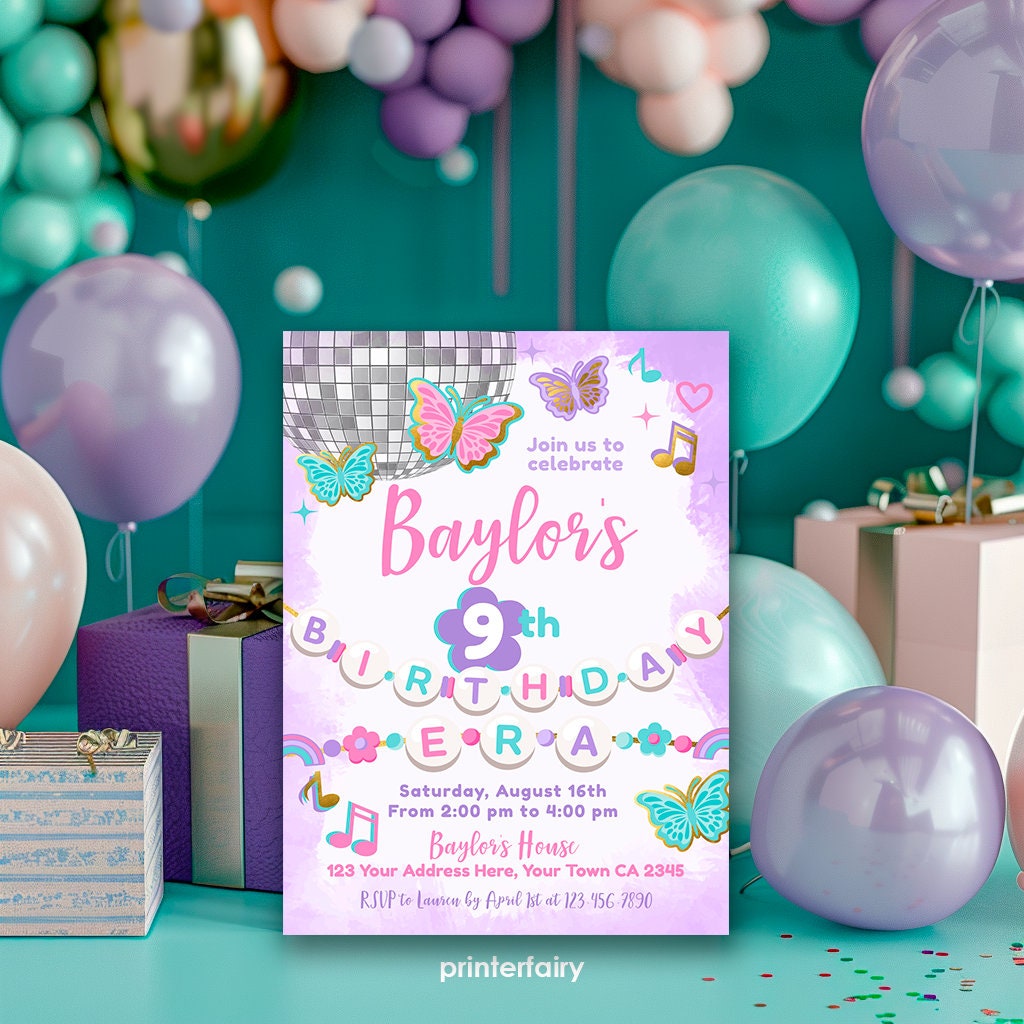 Birthday Era Invitation Template, Music Party, Friendship Bracelet Theme (INSTANT DOWNLOAD)