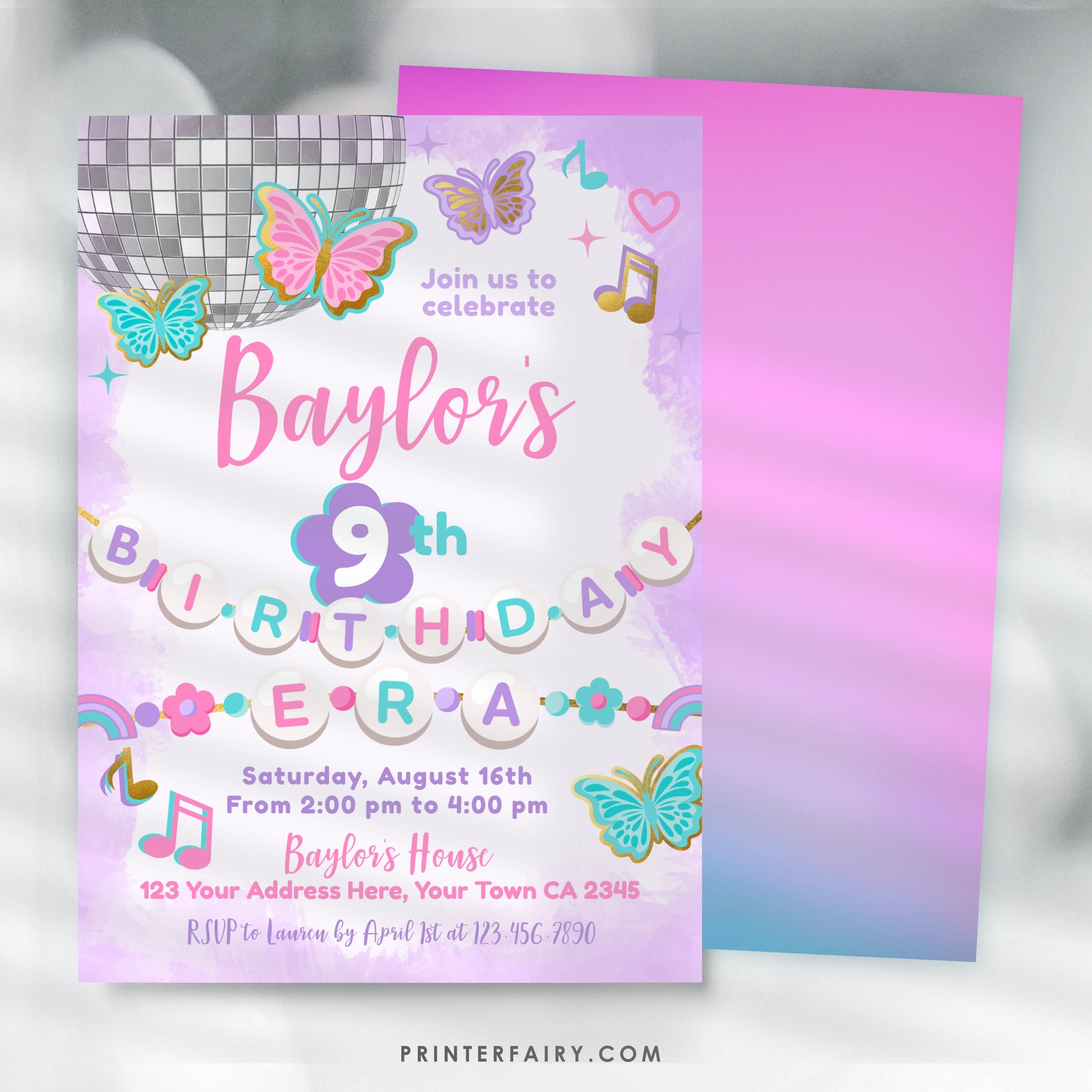 Birthday Era Invitation Template, Music Party, Friendship Bracelet Theme (INSTANT DOWNLOAD)