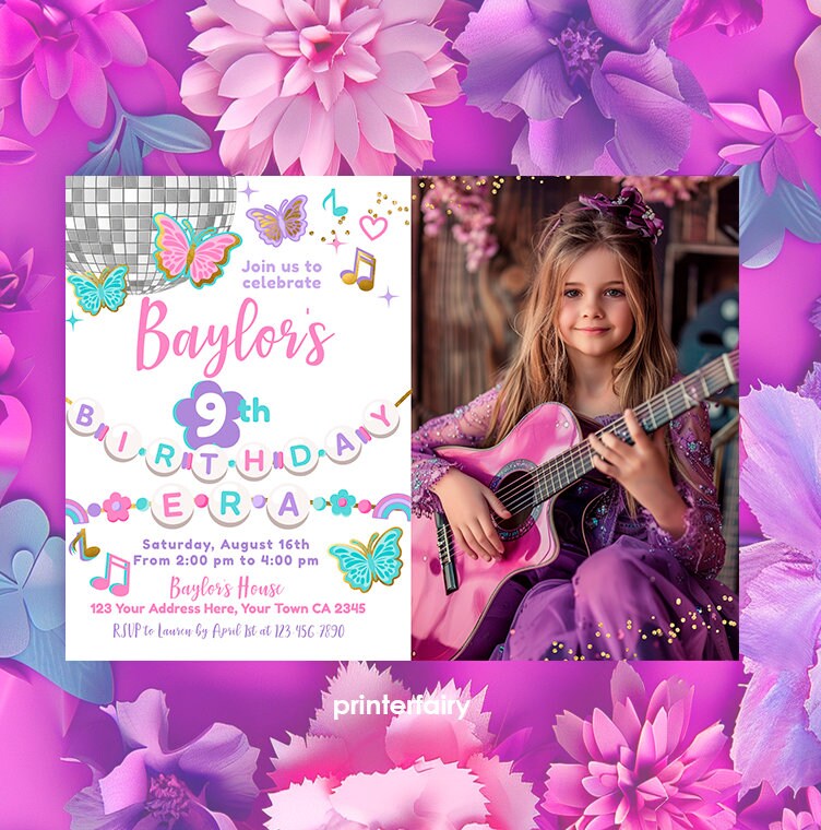 My Birthday Era Photo Invitation, Music Friendship Bracelet Party (INSTANT DOWNLOAD)