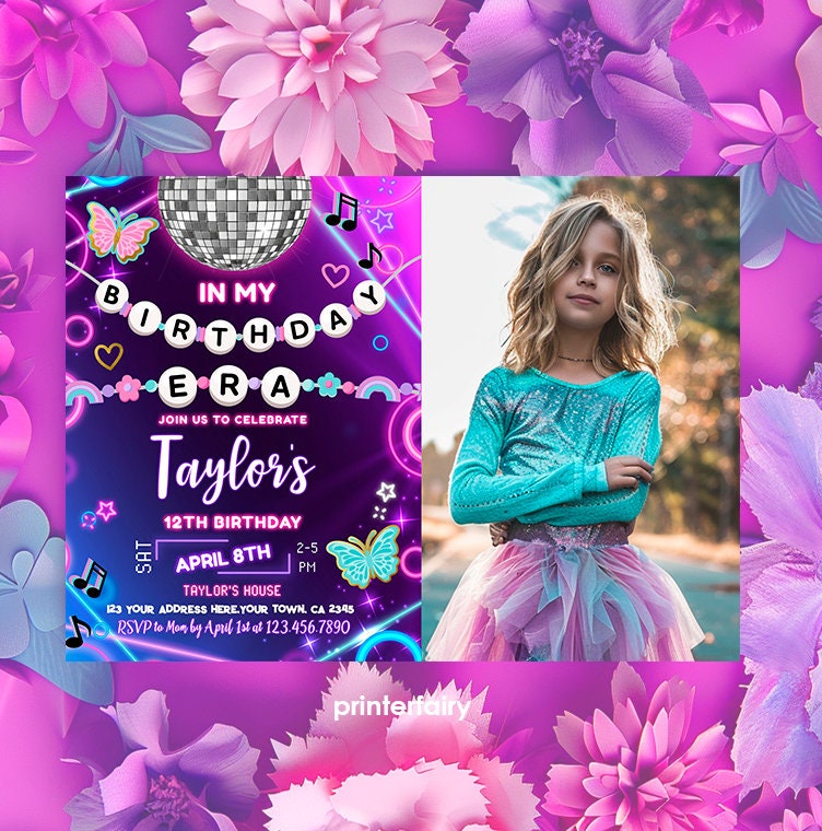My Birthday Era Invitation Template, Photo, Music Party (INSTANT DOWNLOAD)