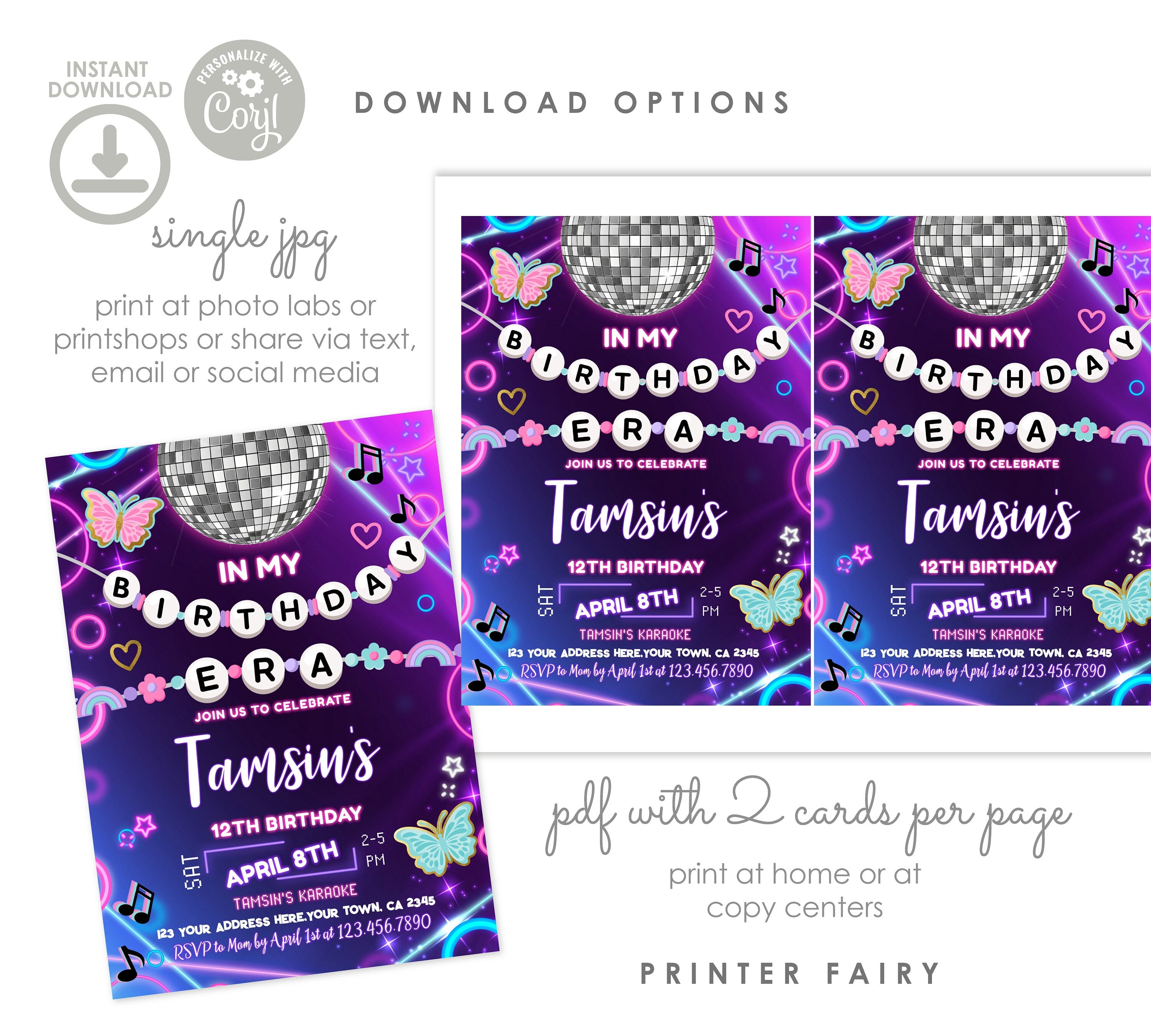 My Birthday Era Invitation, Music Party, Friendship Bracelet Theme (INSTANT DOWNLOAD)