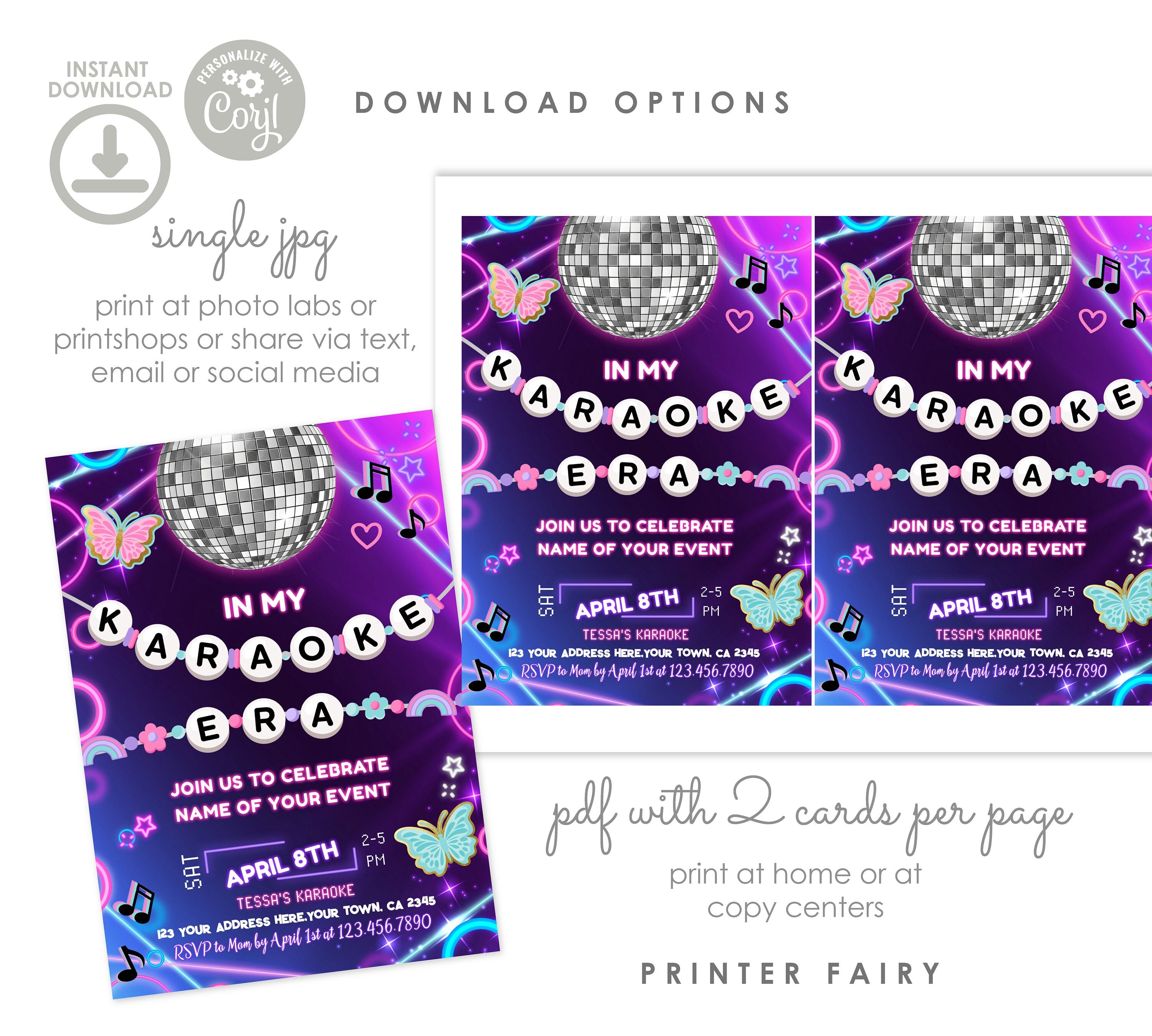 Karaoke Era Party Invitation, Editable Music Birthday Template (INSTANT DOWNLOAD)