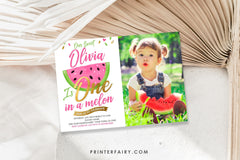 Watermelon First Birthday Invitation with Photo, Editable (Digital Download)