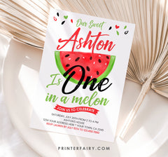 Watermelon First Birthday Invitation Editable Template (Instant Download)