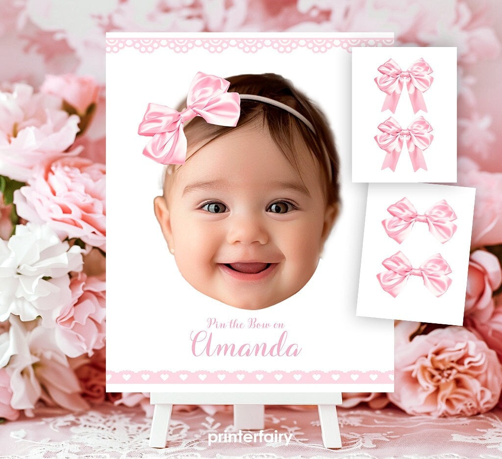 Personalized Pin the Bow Game, Pink Coquette Birthday Party (Digital Download)