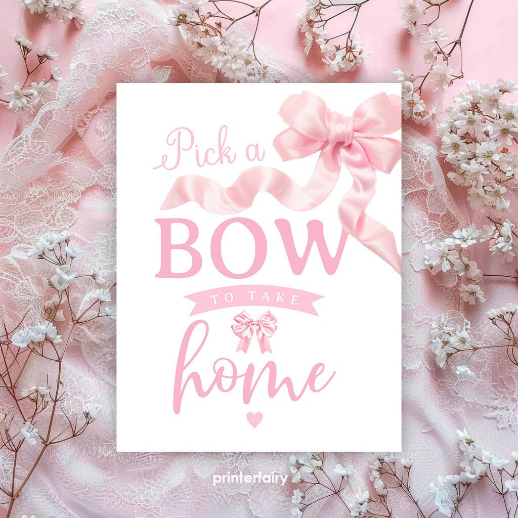 Pink Bow Party Favors Sign, Coquette Birthday (Instant Download)