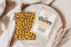 Wild Three Birthday Invitation, Safari Animal Print (Digital Invite)