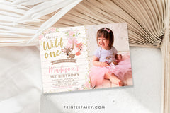 Wild One Girl Birthday Invitation, Tribal Woodland, Photo (Digital Download)