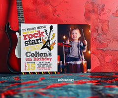 Rock Star Birthday Invitation with Photo, Editable Music Party (Instant Download)