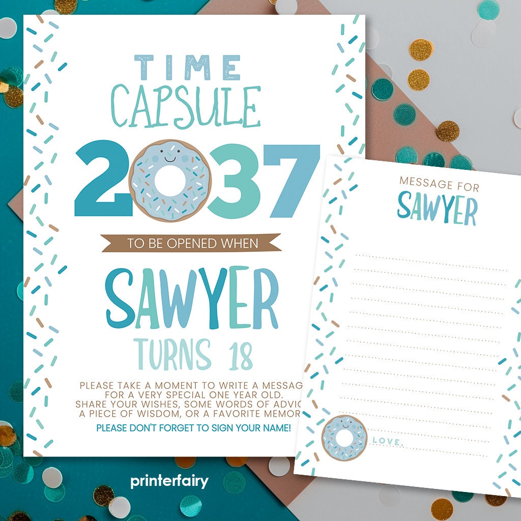 Donut Time Capsule Sign, Birthday Party Decor (EDITABLE)
