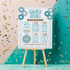 Donut 1st Birthday Milestones Board, Boy Decorations (Editable, Instant Download)