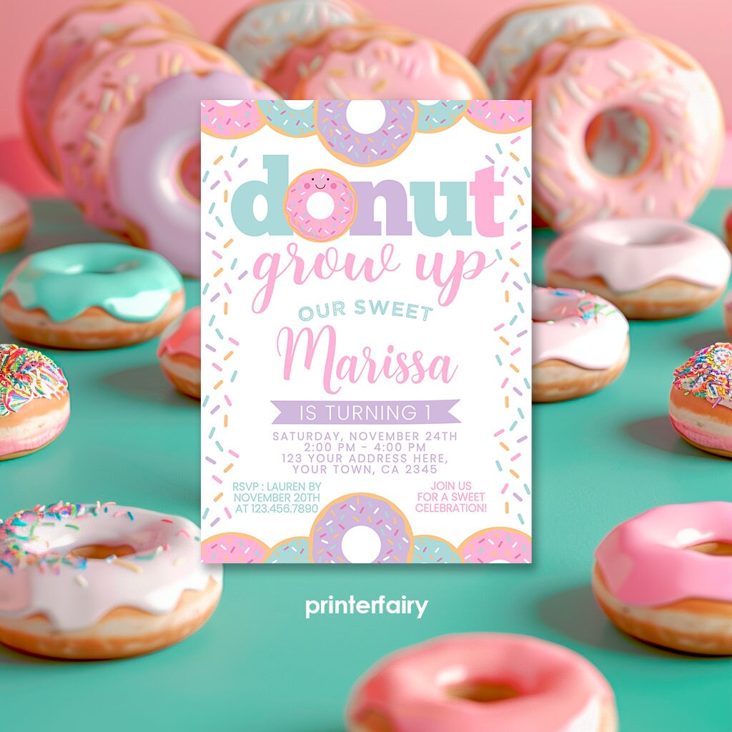 Donut Grow Up Birthday Invitation, Editable Party Template (Digital Download)