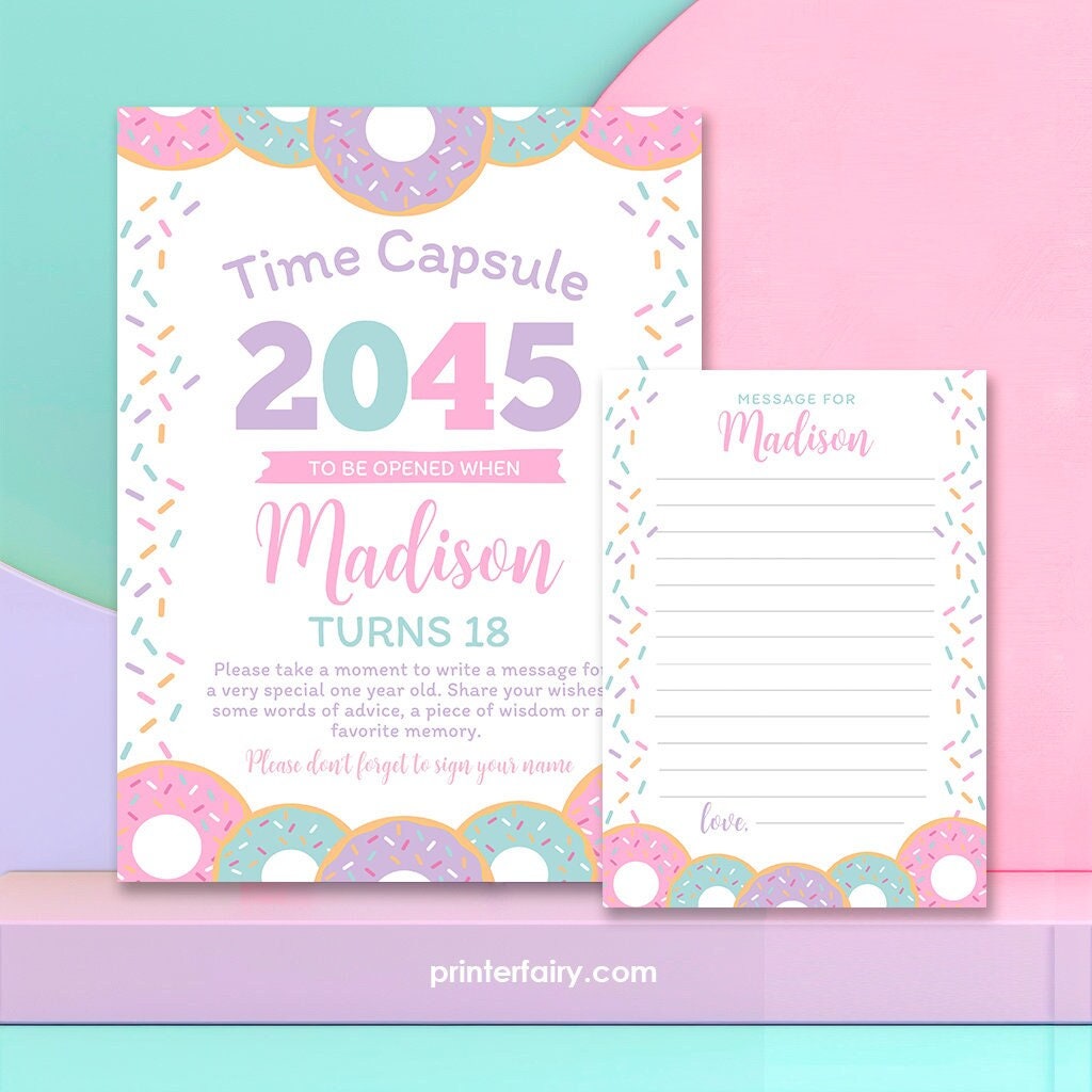 Donut Time Capsule Sign, First Birthday Decor (EDITABLE, Instant Download)