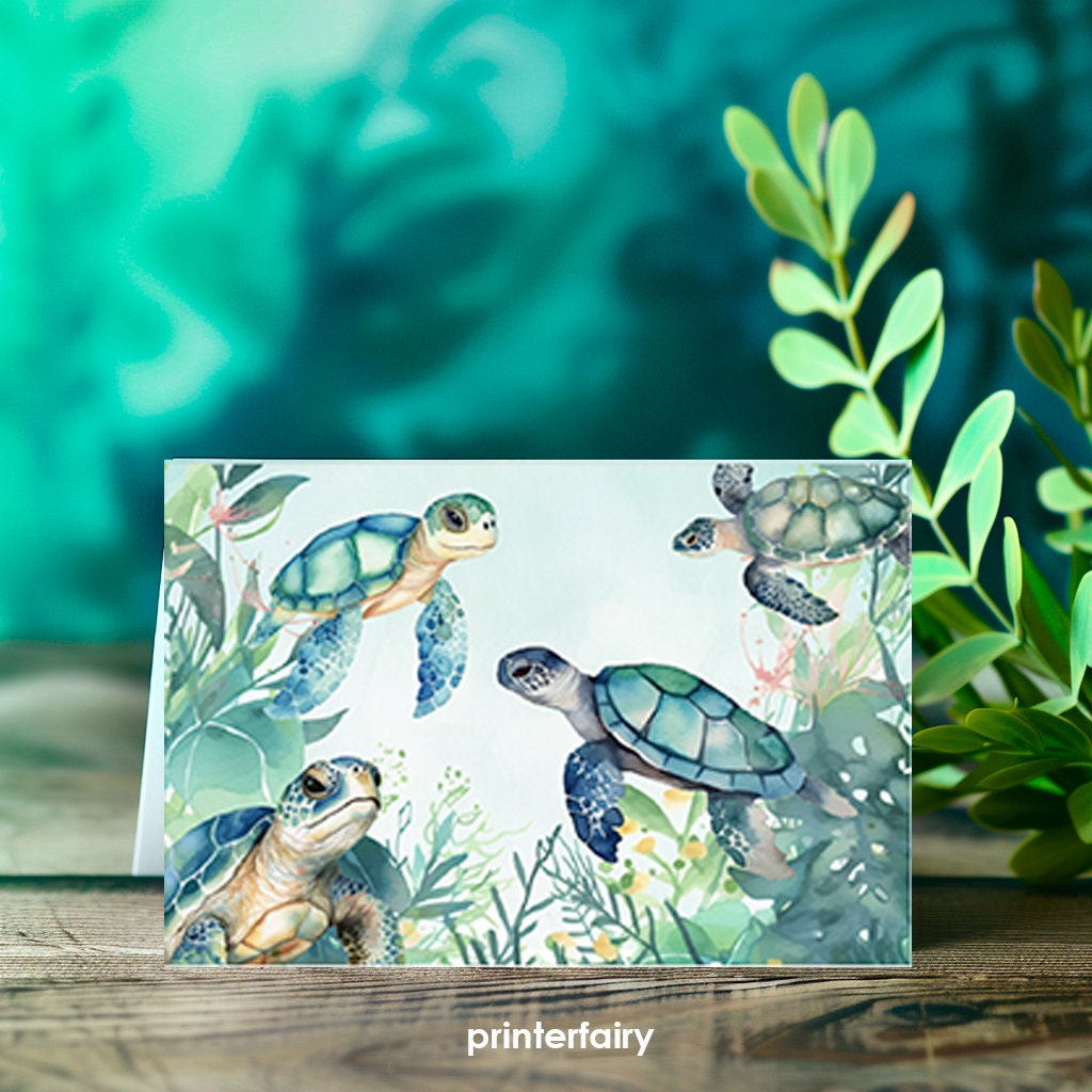 Sea Turtle Birthday Food Tents, Under The Sea Party Place Cards (Instant Download)