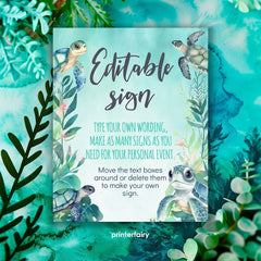 Sea Turtle Birthday Party Sign, Editable Template (Digital Download)