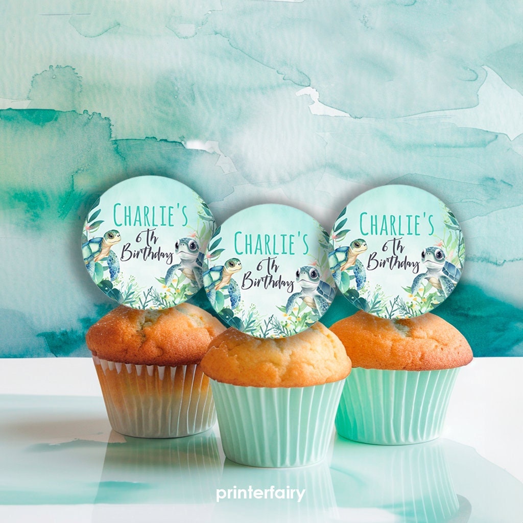 Sea Turtle Birthday Toppers, Under The Sea Party (Editable Digital Download)