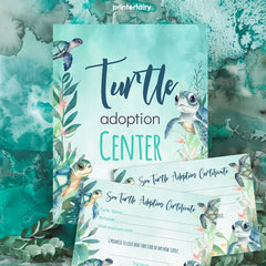 Sea Turtle Adoption Sign & Certificate, Under The Sea Party (Instant Download)