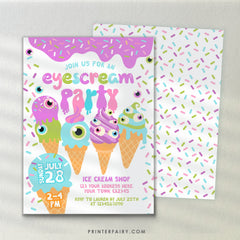 Eyescream Party Invitation, Retro Halloween, Ice Cream (Editable, Instant Download)