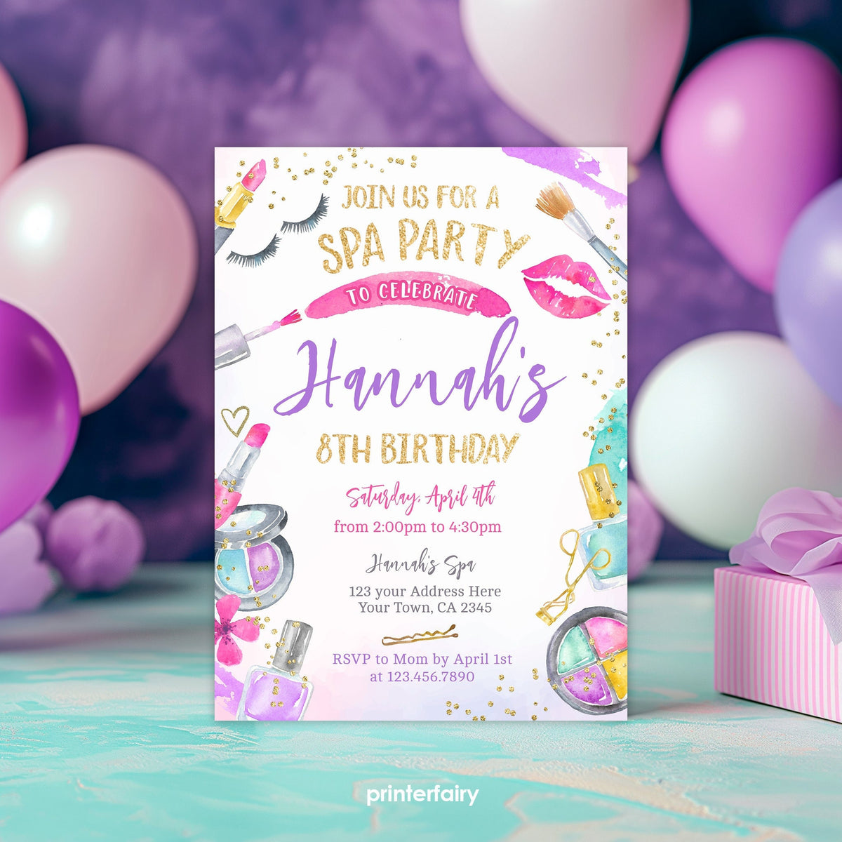 Glam Spa Birthday Party Invitation, Editable Glitz Invite (Digital Item)