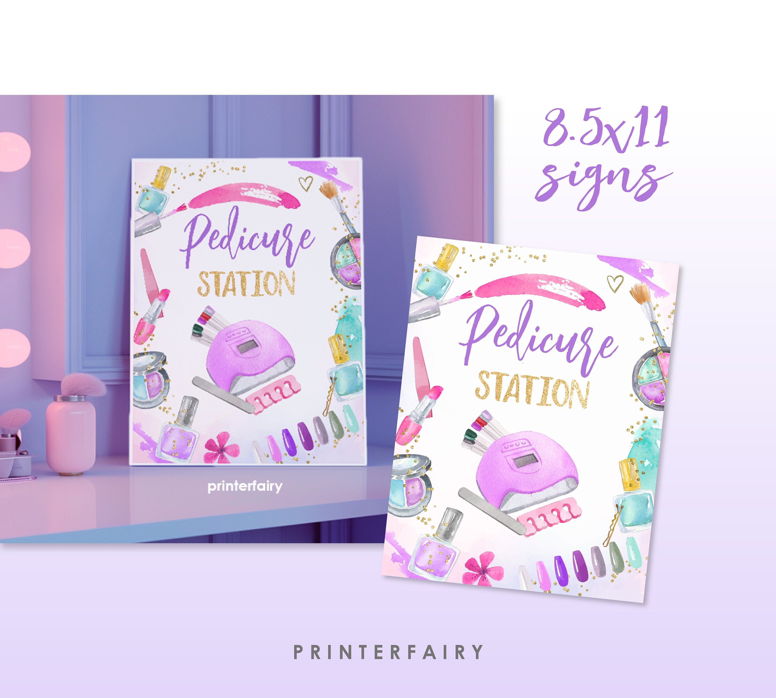 Spa Party Activities Sign Bundle, Relax, Manicure, Pedicure, Makeup, Hair Stations (Instant Download)