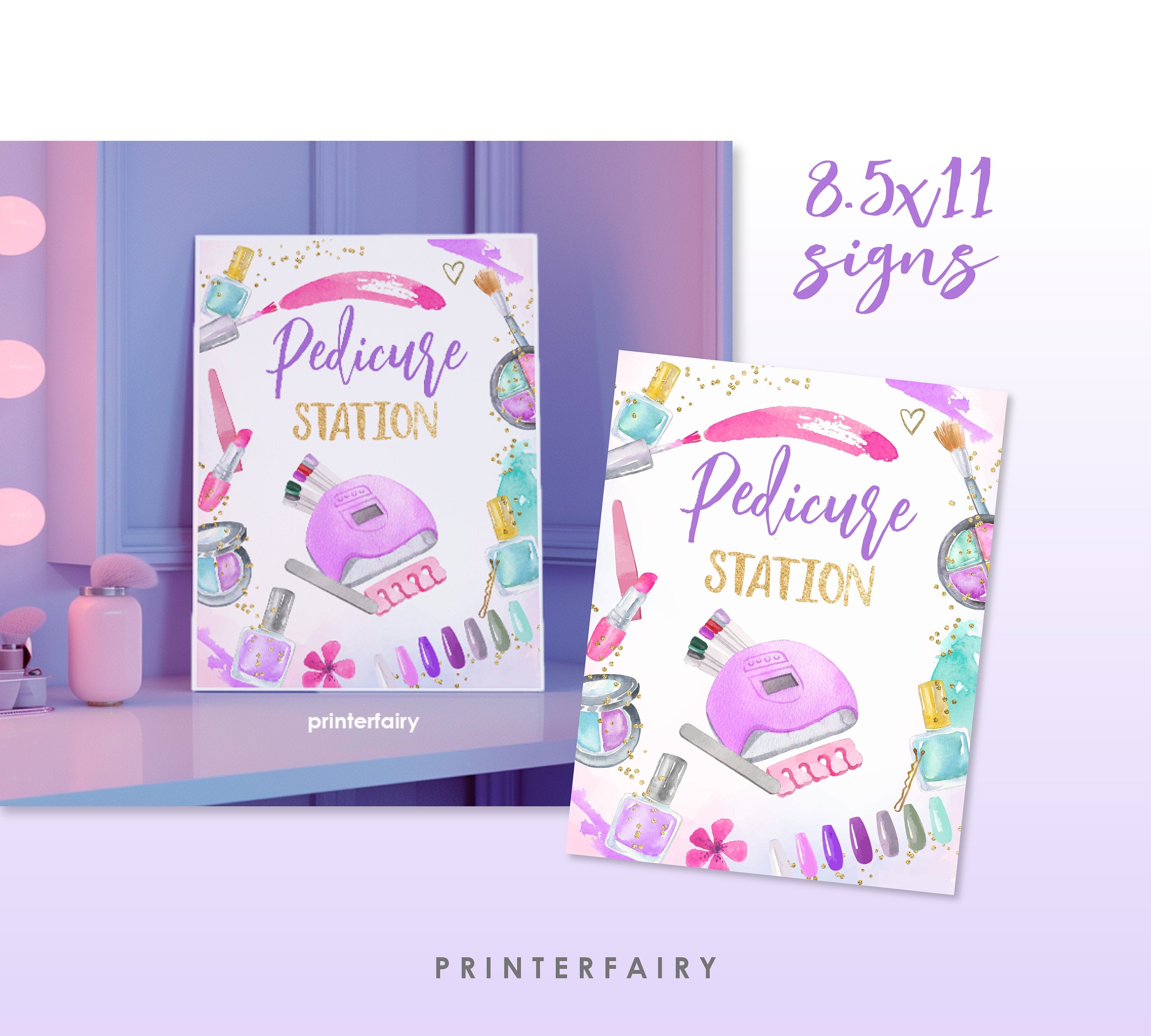 Spa Party Activities Sign Bundle, Relax, Manicure, Pedicure, Makeup, Hair Stations (Instant Download)