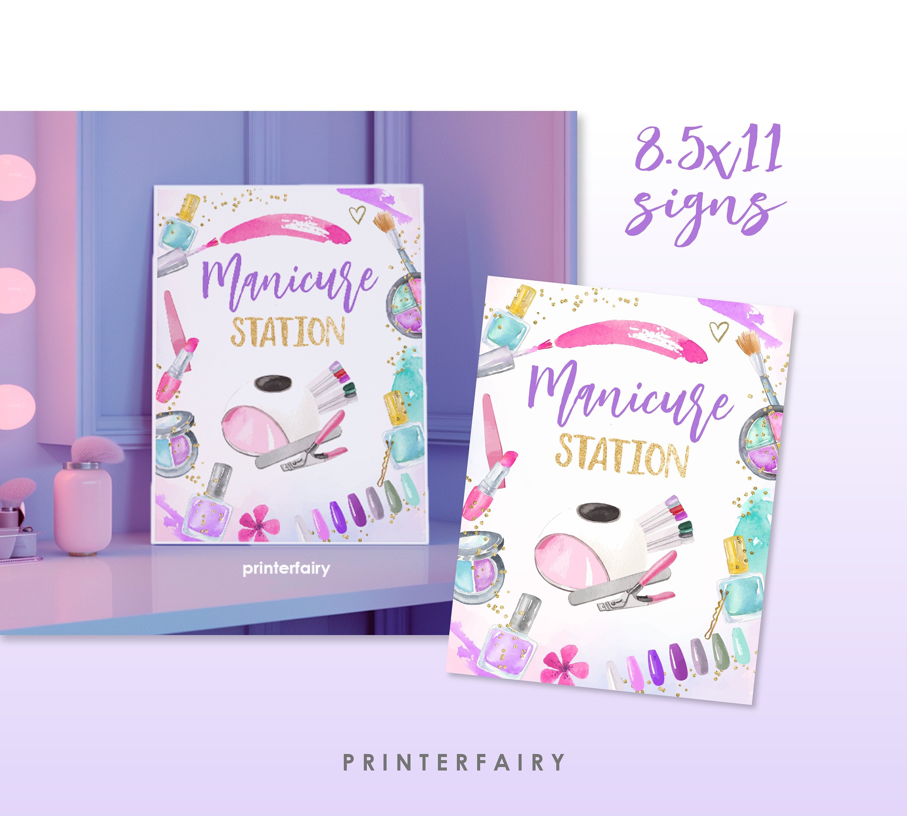 Spa Party Activities Sign Bundle, Relax, Manicure, Pedicure, Makeup, Hair Stations (Instant Download)