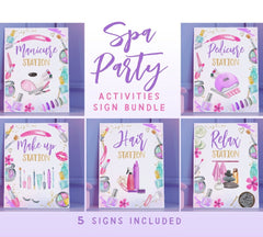 Spa Party Activities Sign Bundle, Relax, Manicure, Pedicure, Makeup, Hair Stations (Instant Download)