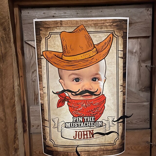 Personalized Pin the Mustache Game, Western Cowboy Birthday Party (Digital Download)