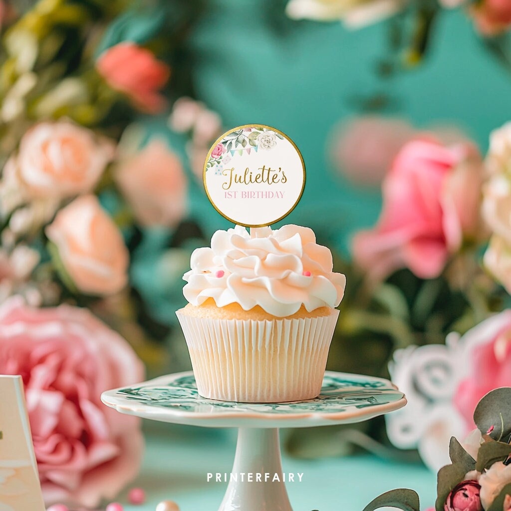 Alice in Wonderland Toppers, EDITABLE Birthday Labels (INSTANT DOWNLOAD)